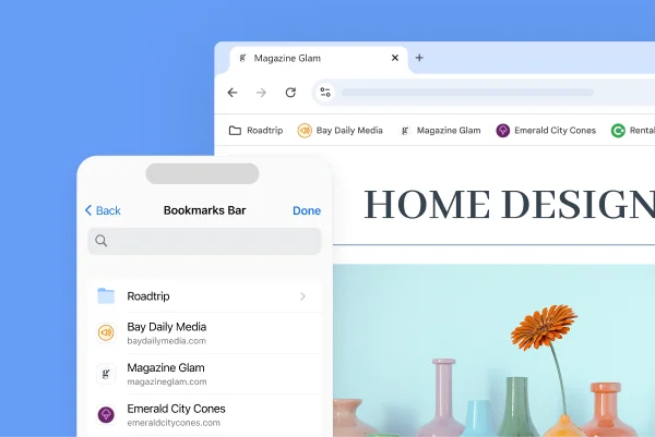 The Chrome bookmarks bar on a desktop screen and a mobile phone